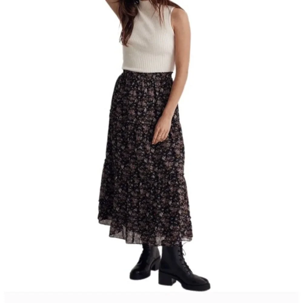 Madewell Crinkle Georgette Tiered Maxi Skirt In Blurred Blooms - Picture 1 of 10